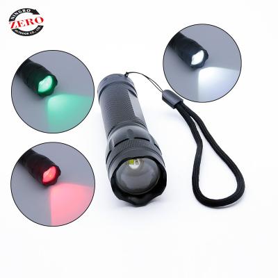 China High Tricolor Bright Led Flashlight Rechargeable Tricolor Torch Chasing Light Zoomable RGBW Signal Multifunctional Railway Torch for sale