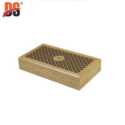 China DS Customized Logo Small Hollow Tea Wood And Bamboo Boxes Handmade Natural Wood Storage Gift Wooden Box for sale