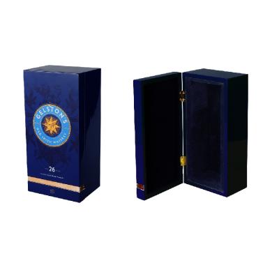 China DS Handmade Whiskey Wooden Wine Box Blue Glossy Lacquered Premium Wine Box for sale