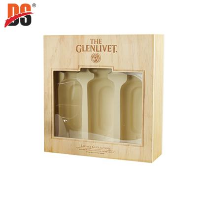 China 3 Bottle Handmade Wooden Wine Box Cheap DS Wine Case With Window Wine Gift Box for sale