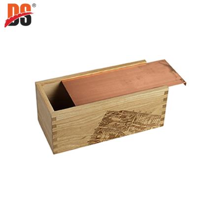 China Wholesale Handmade Solid Wooden Wine Box DS Oak Wood Unfinished Wine Box Sliding Lid Wine Box for sale