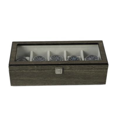 China DS Handmade Wooden Watch Box With Glass Top Customized Wooden 5 Slots Display Watch Storage Case for sale