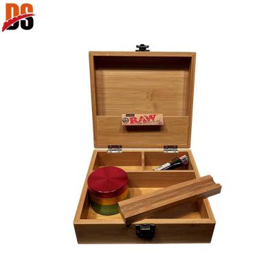 China DS Herb Large Stash Bamboo Combo Handmade Custom Smoking Roll Tray Wood Stash Box with Lock for sale