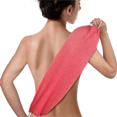 China Long Handle Double Thong Stretch Swim Belt Easy To Shape Back Fabric Scrubber Pink Strap for sale