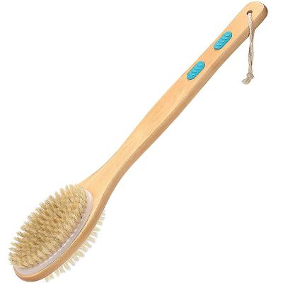 China Long Handle Wet Dry Double Sided Soft Stiff Bristles Brush Main Body Shower Back Brush With Long Wooden Handle for sale