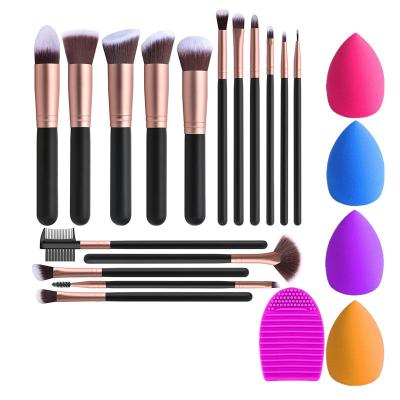 China Angular Blush Rose Gold 16PCs Wholesale Premium Synthetic Makeup Brush Set with 4PCs Makeup Sponge and 1 Brush Cleaner for sale