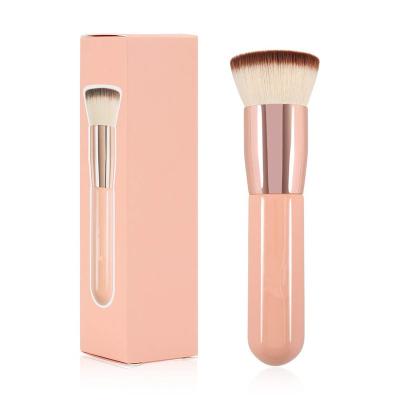 China Chunky Wooden Handle Synthetic Makeup Brush Flat Brush Pink Flat Surface Kabuki Foundation Brush Sweeps for sale