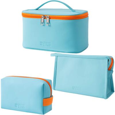 China Fashion Washable PU Leather Cosmetic Bag Set Of 3 Beauty Makeup Zipper Organizer for sale