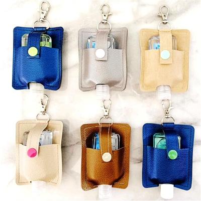 China Europe Alcohol Gel Hand Sanitizer Leather Holder Key Chain for sale