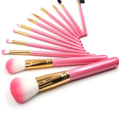 China Angular Blush 12pc Original Candy Pro Emaxdesign Wooden Colored 12 Professional Makeup 3ce 12pcs Pink Set Brush 1 Pieces for sale