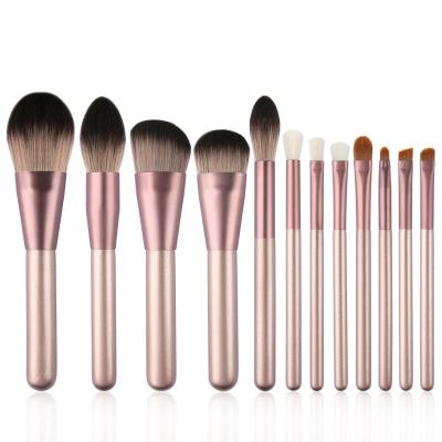 China Angular Blush 12 Pieces Natural Wooden Handle Note Professional Best Selling 12pcs Hot Selling Pink Wholesale Makeup Brush Set for sale