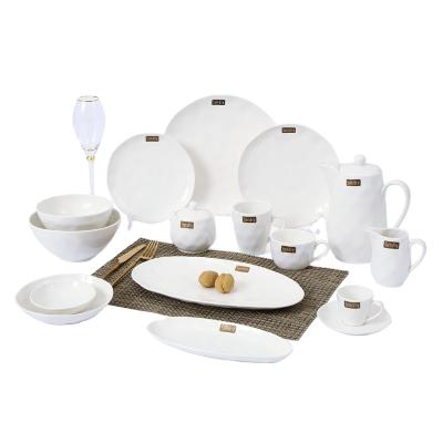 China New High Quality Cheap Tableware Viable Full Style White Modern Luxury Ceramic Dinner Dish Set for sale