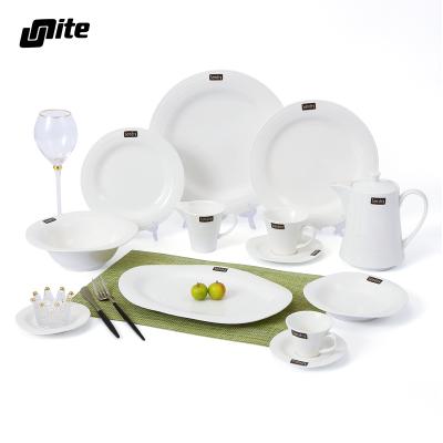 China 2021 Hot Selling Western Style White Dinnerware Kitchen Viable Christmas Porcelain Luxury Dinner Sets for sale