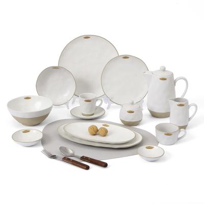 China Various Viable Promotional Goods Using Stoneware Dish Set Dinner Set White Circular Dinnerware Tableware for sale