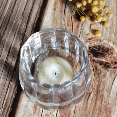 China Pumpkin Shaped Embossed Glass Candle Holders For Tealight for sale