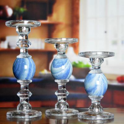 China Crystal 3 Size Long Stem Candle Holders With Marble Planet for sale