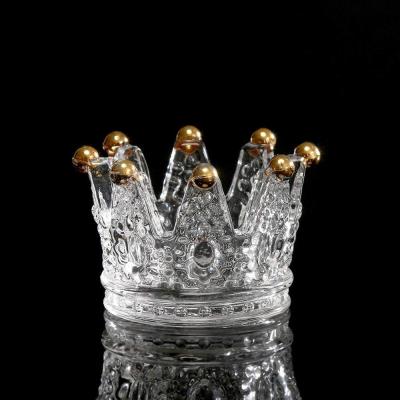 China Classic Crown Clear Glass Candle Holders for sale