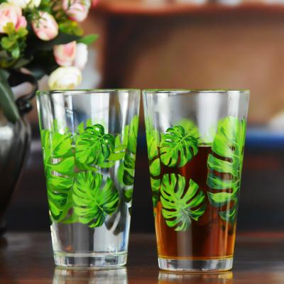 China Monstera Leaf 16 Oz Beer Glasses With Color Decal for sale