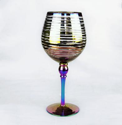 China Laser Circles Pattern Iridescent Crystal Wine Glass With Pearl Stem for sale