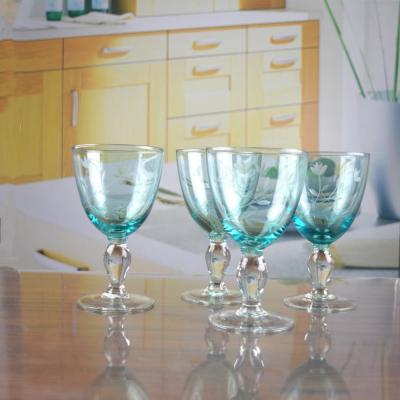 China Vintage Scandinavian Style Engraved Turqoise Crystal Wine Glass , Clear Goblet Glasses for sale