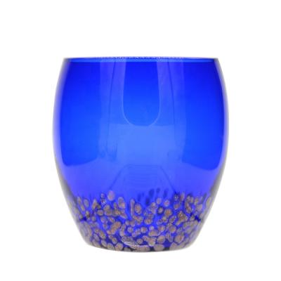 China Solid Cobalt Blue Whisky Tumbler Glass With Golden Stone for sale