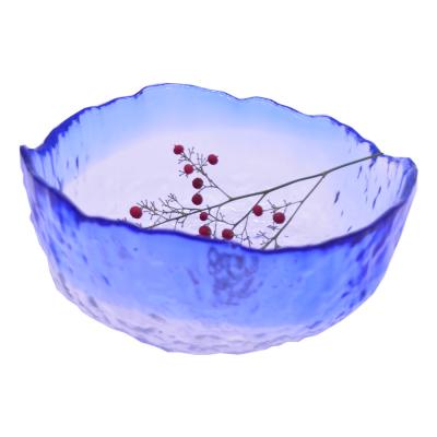 China Gehamerde Patroon Onregelmatige Vorm Crystal Salad Serving Bowl Te koop