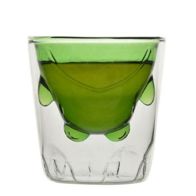 China Green Borosilicate Double Layer Colored Drinking Glasses for sale