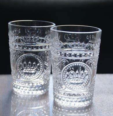 China 8Oz Crown Design Embossed Tumbler Drinking Glasses for sale