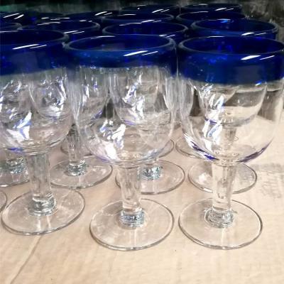 China Copa de vino azul de Rim Mexican Drinking Glass Crystal, copas de vino de cristal rojas en venta