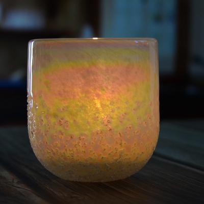 China Iridescent Votive Glass Candle Holders Half Rough Sands Surface for sale