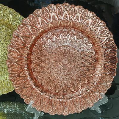 China Golden Color Dessert Glass Charger Plates , Decorative Charger Plates For Wedding for sale