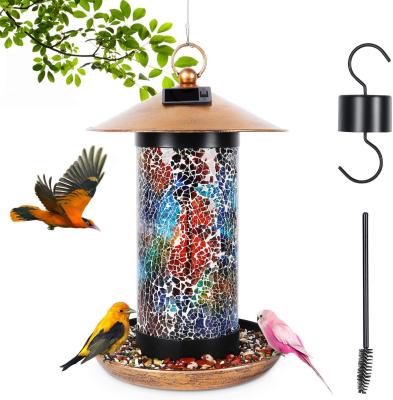 China Automatic Solar Wild Bird Feeder Hanging Garden Yard Outside Decoration, Waterproof Mosaic Lantern Design Feeder For Birds for sale