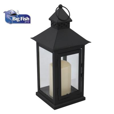 China Festival Decoration Vintage Lantern Decorative Garden Lantern Black Lanterns With LED Candles for sale