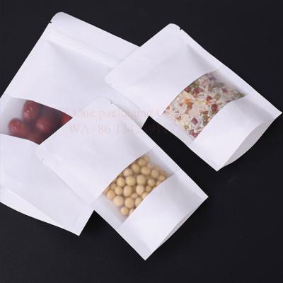 China Moisture Proof IN STOCK Ready To Ship Plain Matte White Kraft Paper Stand Up Resealable Zipper Food Bag With Window for sale