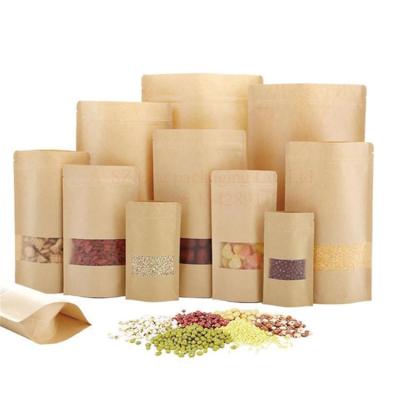 China Moisture Proof IN STOCK Ready To Ship 500g Single Stand Up Zipper Compostable Brown Paper Bag With Rectangle Window for sale