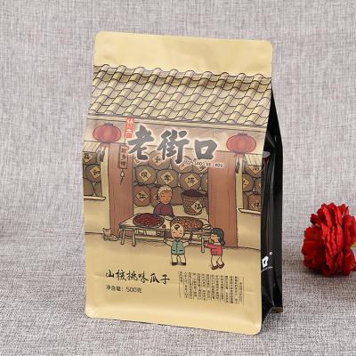 China Recyclable Matte Quad Seal Food Packaging Finish Brown Paper Bag Moisture Proof With Zipper for sale