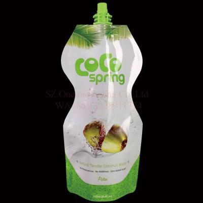 China Recyclable 250ml Food Grade Aluminum Foil Irregular Shaped Custom Reusable Apple Juice Stand Up Spout Bag for sale