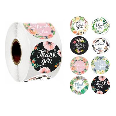 China Thank You Stickers 1inch Logo Round Shape Printed Custom Thank You Label Adhesive Floral Sticker Packaging Seals Thank You Sealing Sticker for sale