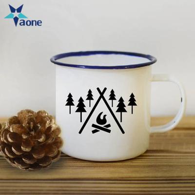 China Large Size 20oz Enamel Cup Coffee Mug Enamel Utensils Custom Logo Print Viable Increasing Travel Milk Breakfast Drinkware for sale