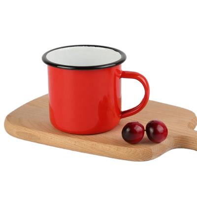 China Customized Viable Enamel Utensils Metal Mug One Of Logo Blank Red Retro Enamel Cup Camping Coffee Mugs for sale