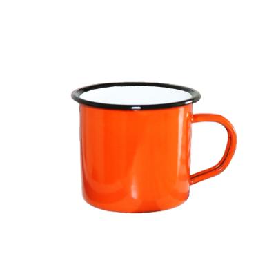 China Vintage Enamel Viable Orange Camping Mug Custom Logo Dishwasher Safe Printing Steel Metal Enamel Mug for sale