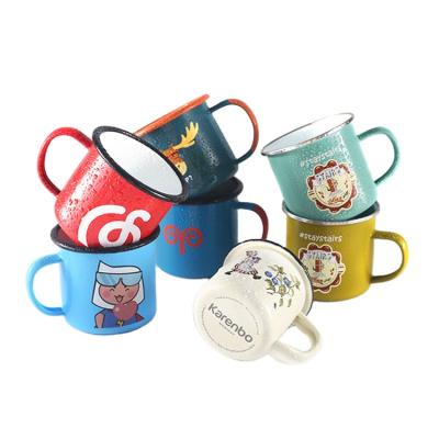 China Customized Viable Logo White Camping Tin Enamel Mug With Handle 450ml 15oz for sale