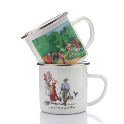 China Viable Hot White Green Blue Green Enamel Mug Camping Campfire Enamel Steel Metal Selling Steel Mug for sale