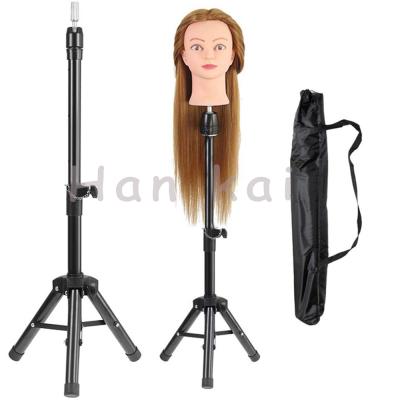 China Wig Making Stand Wholesale Canvas Head Stand Wig Stand Black Color Head Tripod Mannequin For Making Wigs for sale