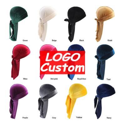 China Low MOQ Designer Multifunctional Custom Logo Velvet Silk Durags For Women Mens for sale