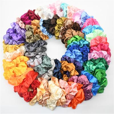 China Wholesale Fashion Women Elastic Hair Ties Custom Solid Satin Hair Bands Girls Hair Silk Scrunchies for sale