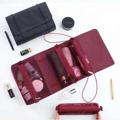 China Hot Fashion Portable Custom Logo Nylon Cosmetic Bag With Compartments Toiletry Bag Makeup Bag For Travel for sale