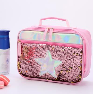 China Polyester Sequins Cooler Printing Cotton Kids Box School Waterproof Custom Thermal Canvas Insulated Kids Lunch Bag For Women Kids for sale