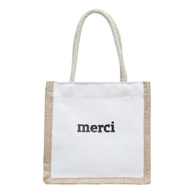 China Universal Durable Eco-friendly Jute Canvas Handbag Women Weekend Travel Tote Handled Stylish Shopping Bag for sale