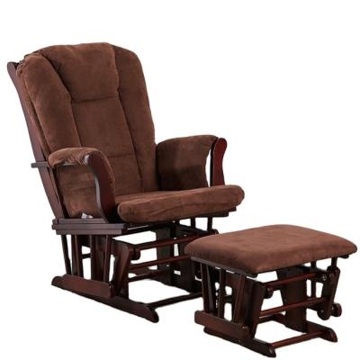 China Leisure Chair Chocolate Frame Chocolate Fabric Glider Wooden Rocking Chair for sale